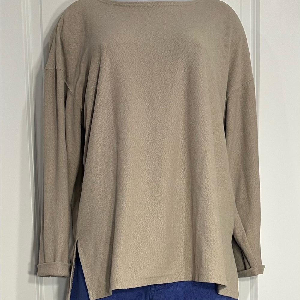 Vintage Express Tricot Taupe Textured Top | Minimalist Soft Neutral Sweater M